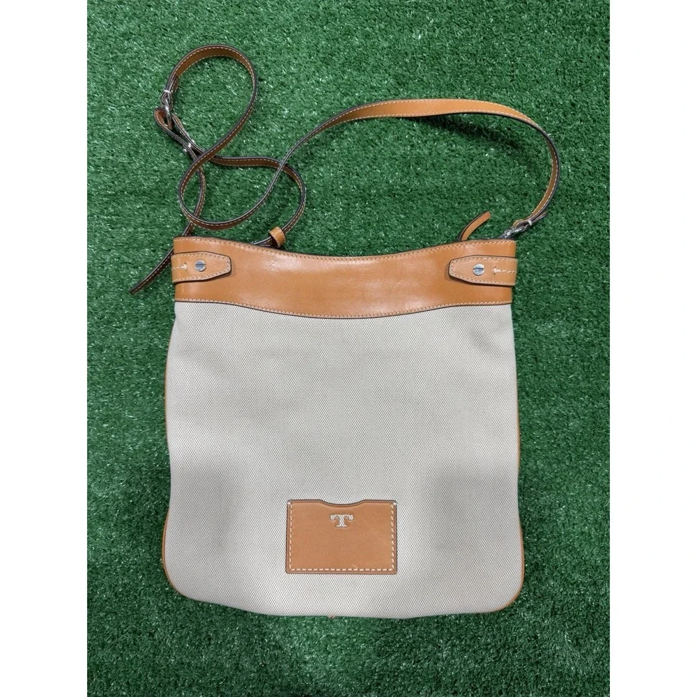 Tory Burch Moto Crossbody Bag Canvas Leather Beige Women's Shoulder Bag